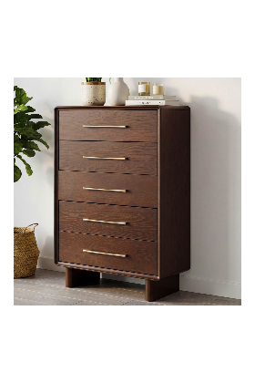 Hohe Kommode 5 Schubladen Eichenfurnier Nussbaum 70 cm